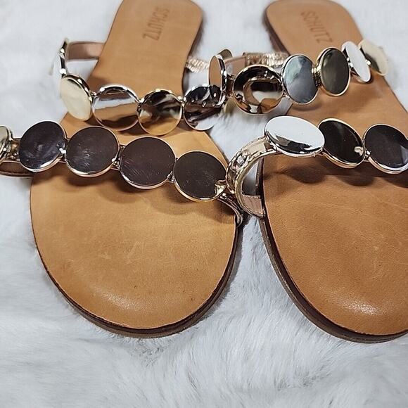 Schutz Acacia Flat Sandal Gold/platina women's size 8.5 B - Picture 3 of 6